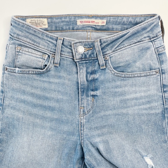 LEVI'S 721 HIGH RISE SKINNY Custom Short Jeans Size 25 Light Medium Blue Denim - Picture 5 of 8